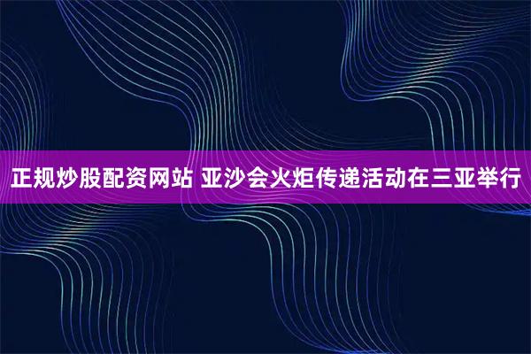 正规炒股配资网站 亚沙会火炬传递活动在三亚举行